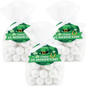 Shamrock St. Patrick's Day - Saint Paddy’s Day Party Clear Goodie Favor Bags - Treat Bags With Tags - Set of 12