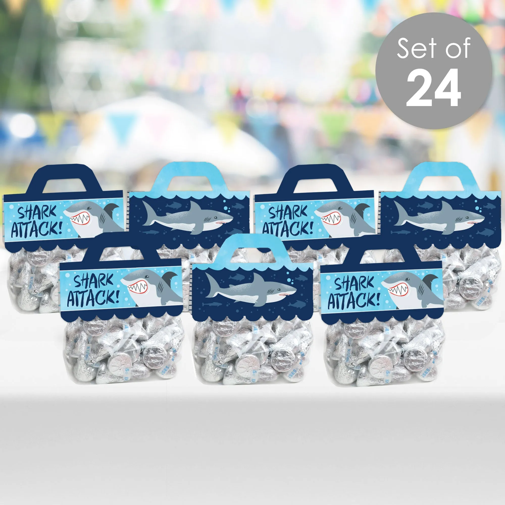 Shark Zone - DIY Jawsome Shark Party or Birthday Party Clear Goodie Favor Bag Labels - Candy Bags with Toppers - Set of 24