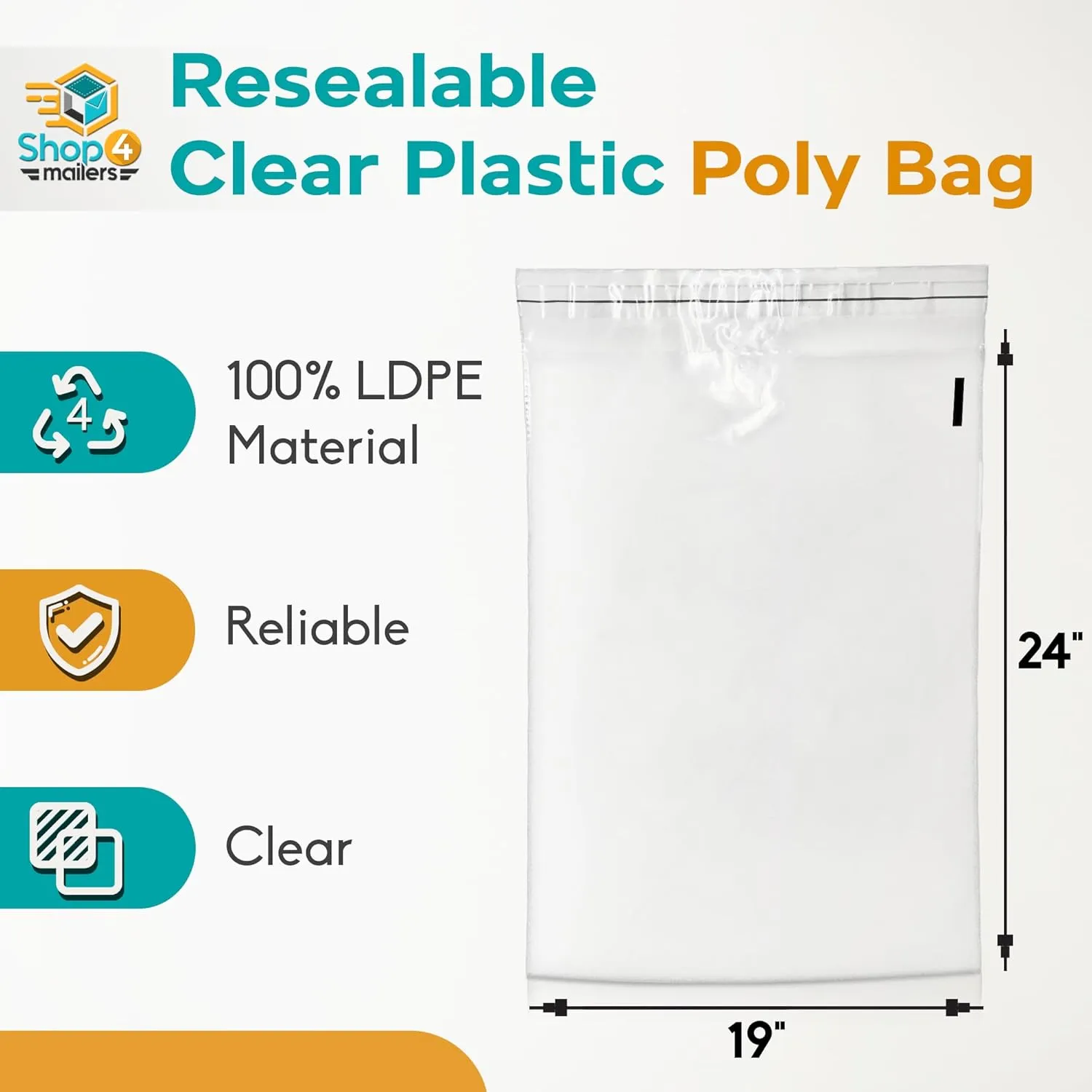 Shop4Mailers 19 x 24 Clear Plastic Poly Bags 1.5 Mil Self Seal Packaging for Apparel, Jewelry, Documents, Prints, Gifts, Storage – Resealable (1000 Pack)