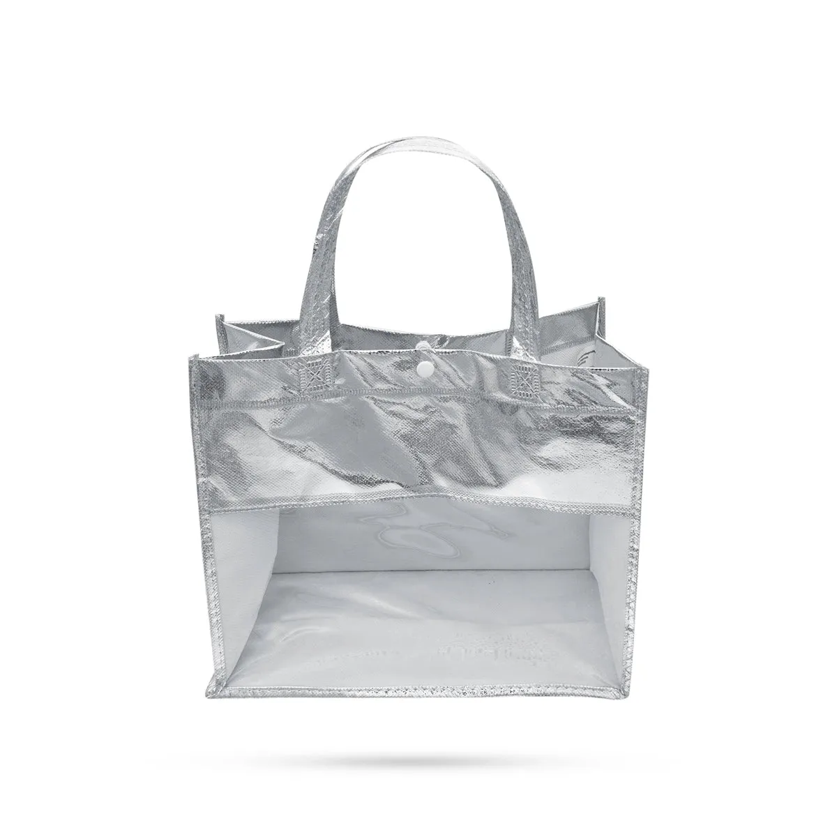 Shopping Bag With Button - 11.5 x 12 Inches | Silver Colour Gift Bag/ Hand Bag With Handle for Men & Women
