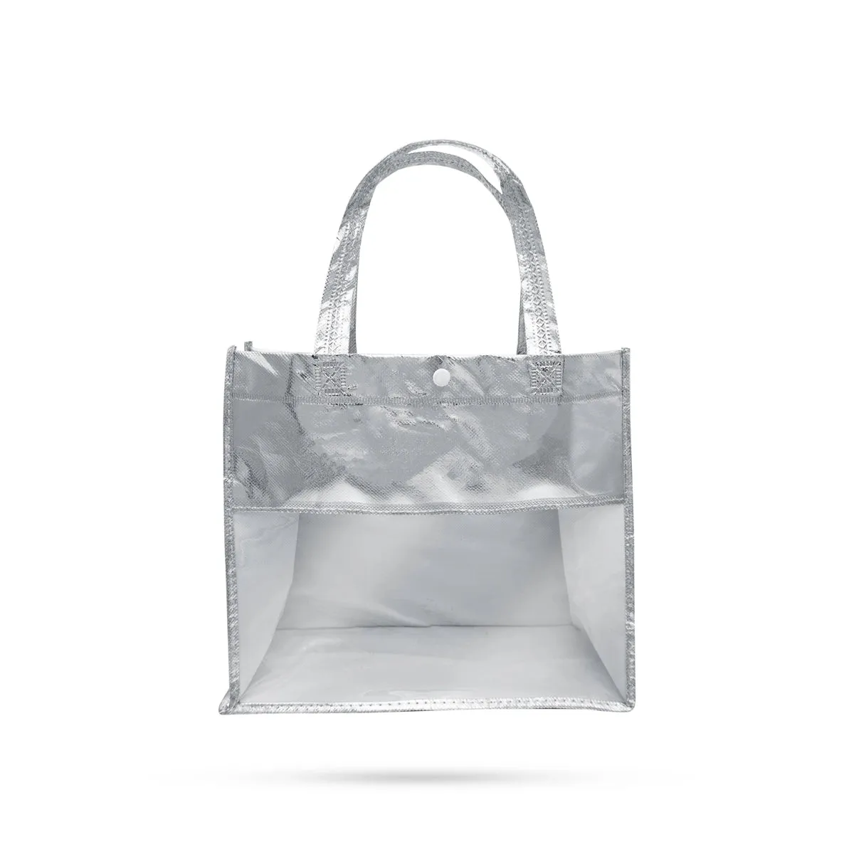 Shopping Bag With Button - 11.5 x 12 Inches | Silver Colour Gift Bag/ Hand Bag With Handle for Men & Women