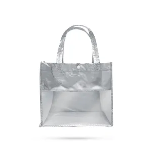 Shopping Bag With Button - 11.5 x 12 Inches | Silver Colour Gift Bag/ Hand Bag With Handle for Men & Women