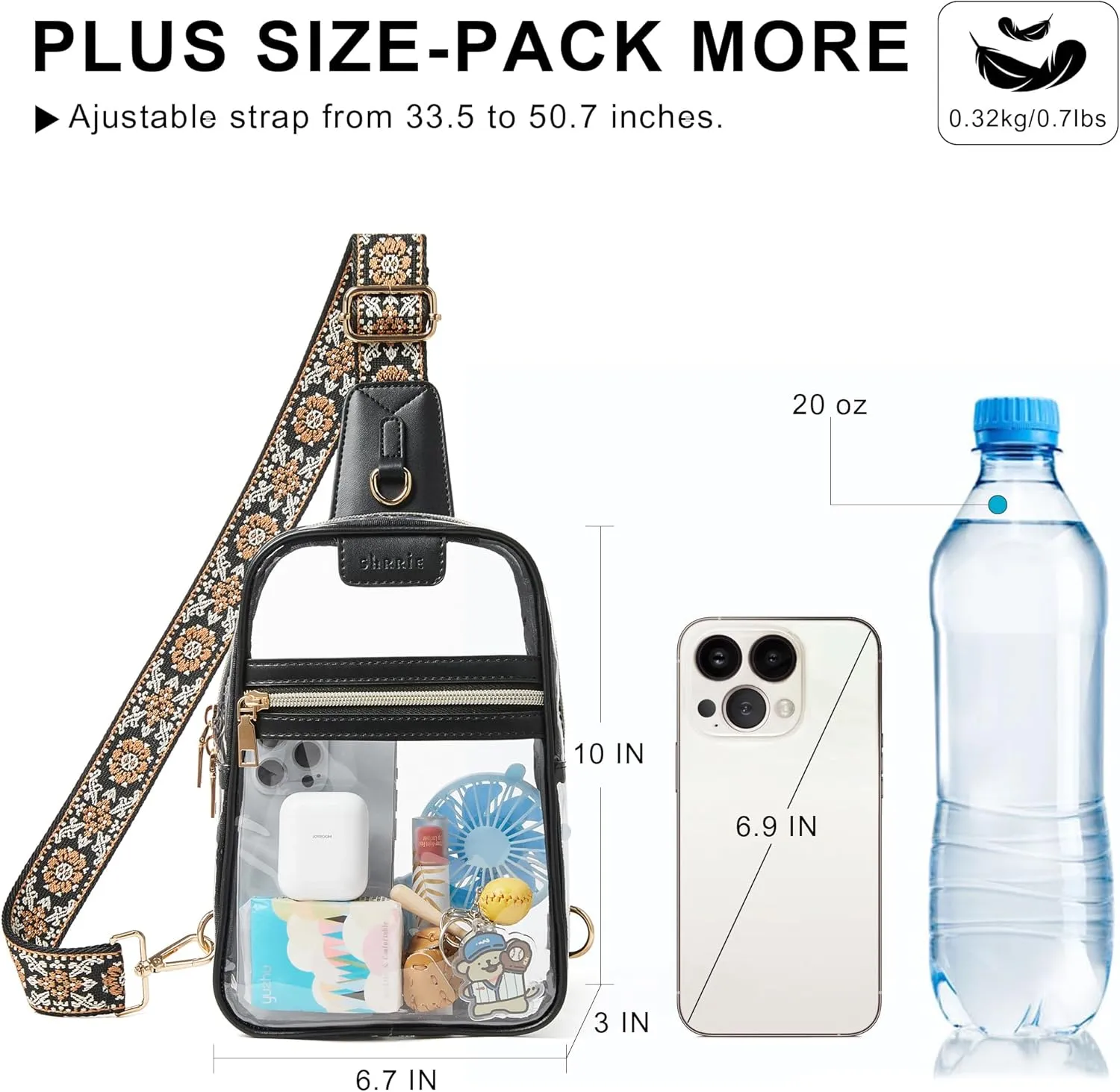Shrrie Clear Bag for Stadium Events Transparent Crossbody Bag Clear Purse for Women&Men-Stadium Approved, Concerts&Sports