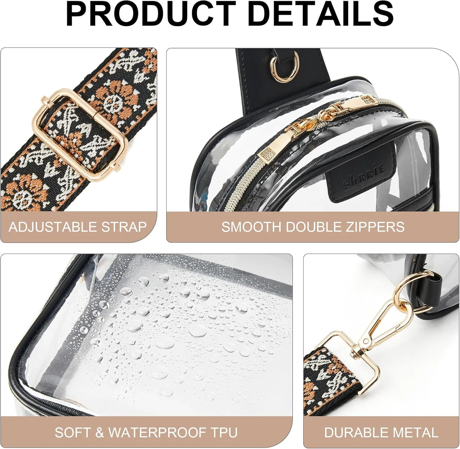 Shrrie Clear Bag for Stadium Events Transparent Crossbody Bag Clear Purse for Women&Men-Stadium Approved, Concerts&Sports