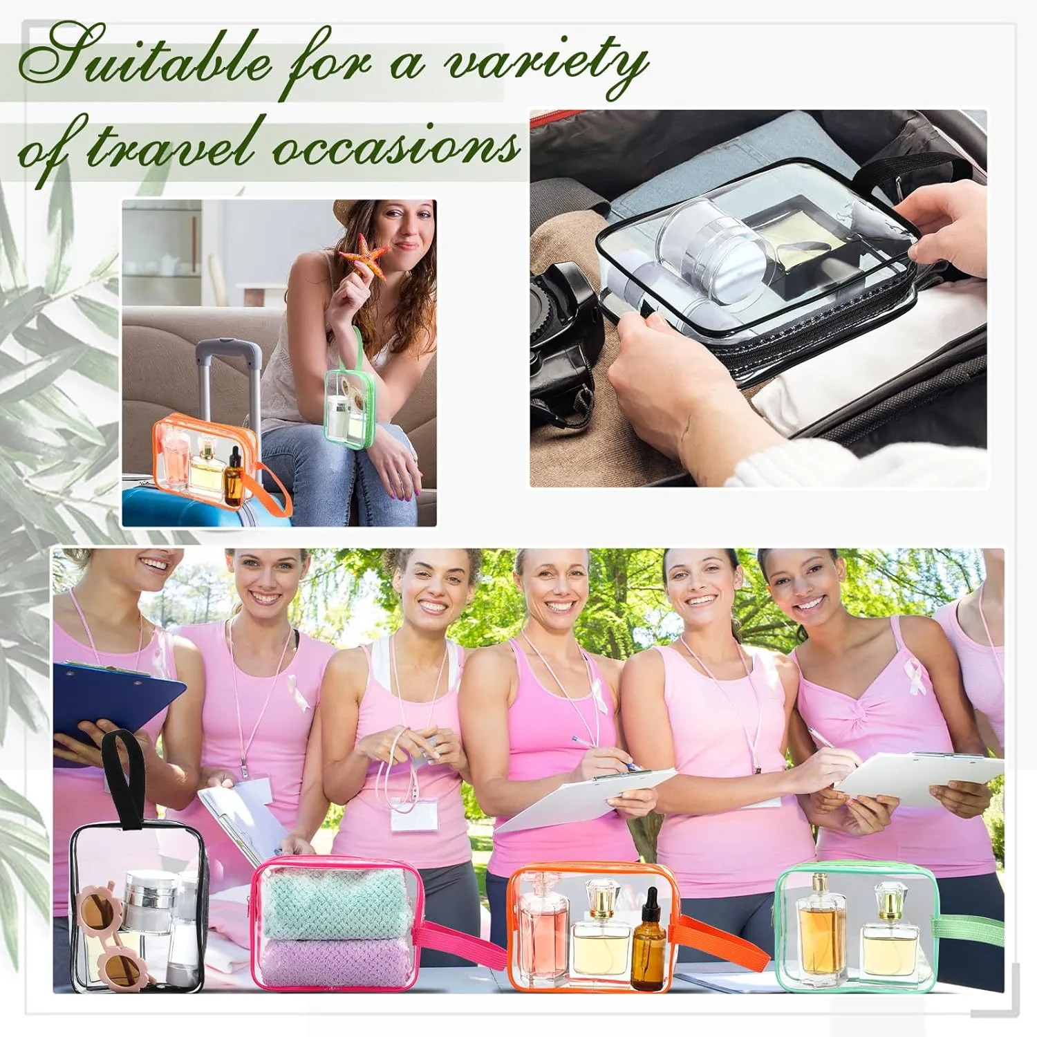 Silkfly Clear Toiletry Bag PVC Travel Cosmetic Bag with Handle Strap Makeup Pouch with Zipper Summer Vacation Salon Graduation Gift End of the Year Gifts(Vivid Color,24 Pack)