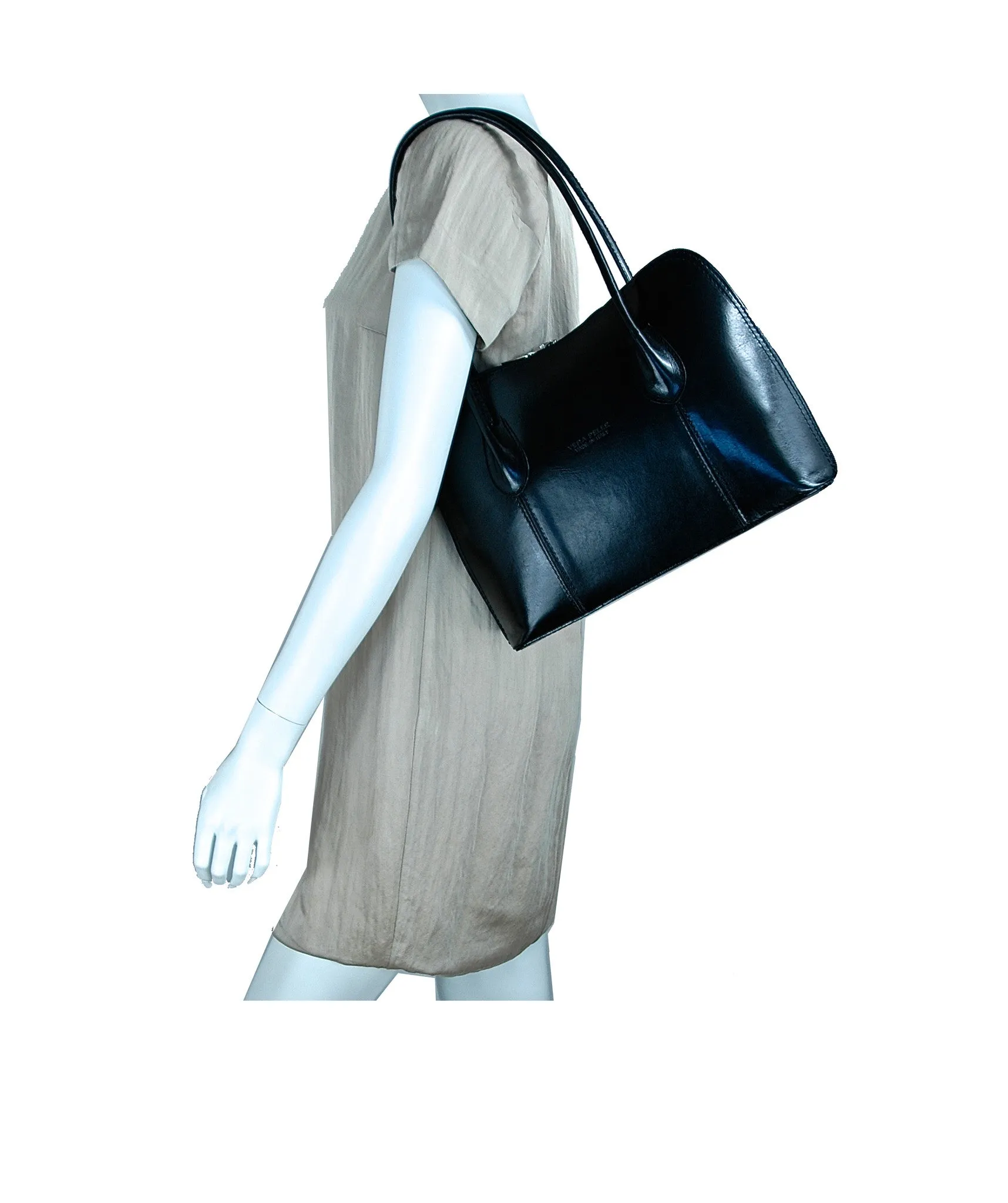 SILLANO Black Italian Leather Shoulder Handbag