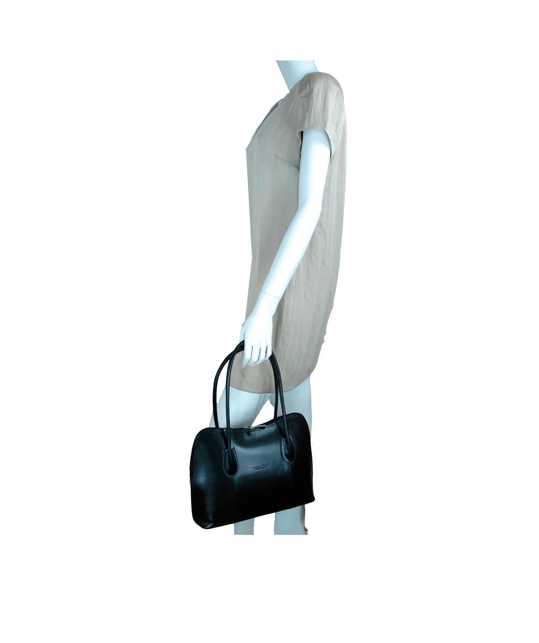 SILLANO Black Italian Leather Shoulder Handbag
