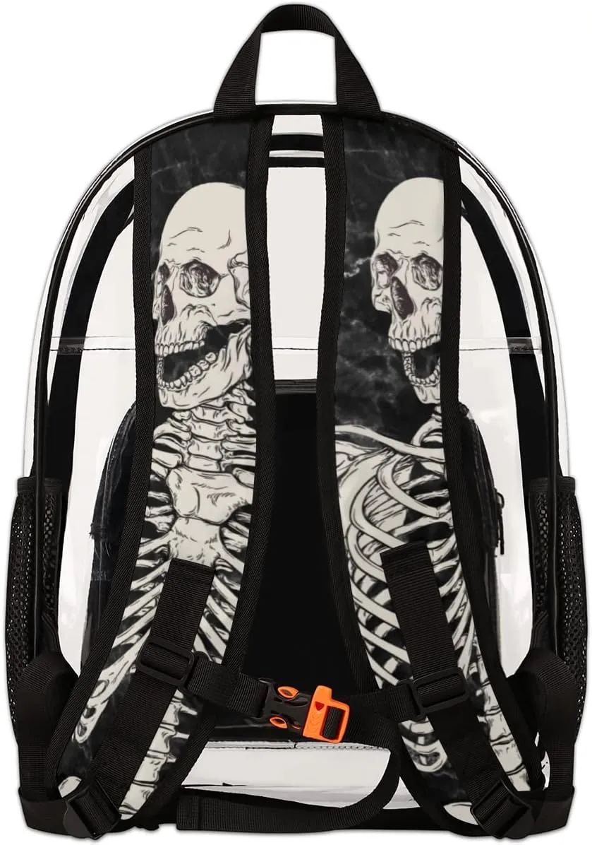Skull Marble Pattern Clear Backpack Stadium Approved Heavy Duty PVC Transparent Backpacks Large See Through Bag for Work Travel Sports Events Concerts