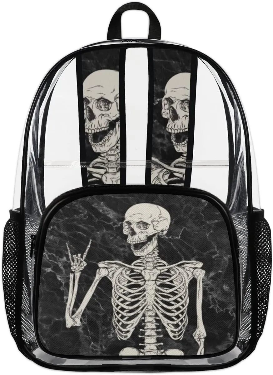 Skull Marble Pattern Clear Backpack Stadium Approved Heavy Duty PVC Transparent Backpacks Large See Through Bag for Work Travel Sports Events Concerts