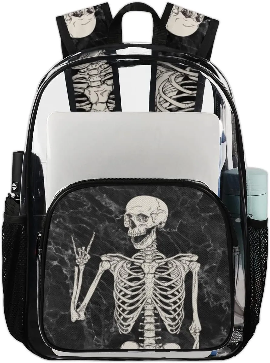 Skull Marble Pattern Clear Backpack Stadium Approved Heavy Duty PVC Transparent Backpacks Large See Through Bag for Work Travel Sports Events Concerts