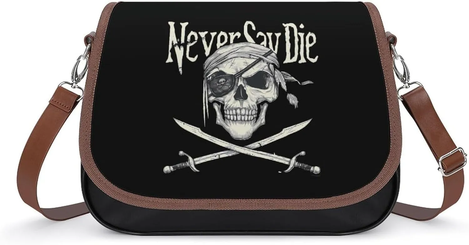 Skull Never Say Die Trendy Crossbody Bags Purses for Women Casual Shoulder Handbags with Adjustable Wide Strap