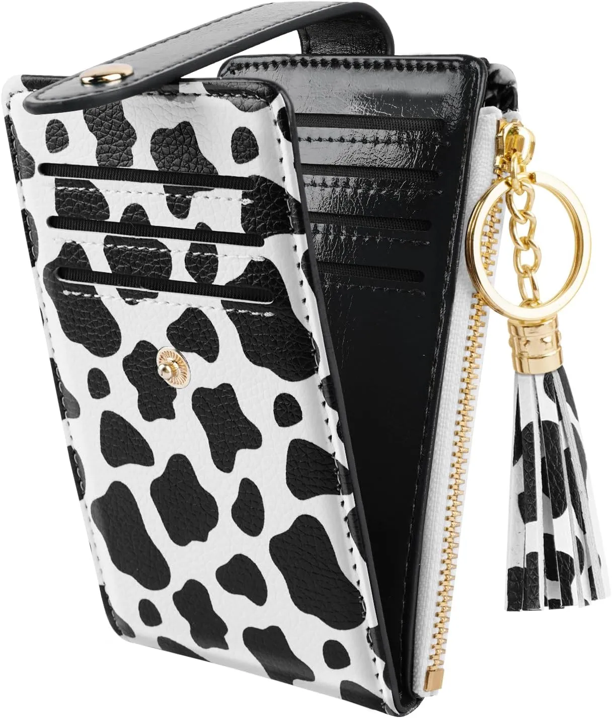 Slim Card Holder Wallet for Women RFID Blocking Leather Multi Card Bifold Wallet with Tassel Zipper Coin Pocket,Cow