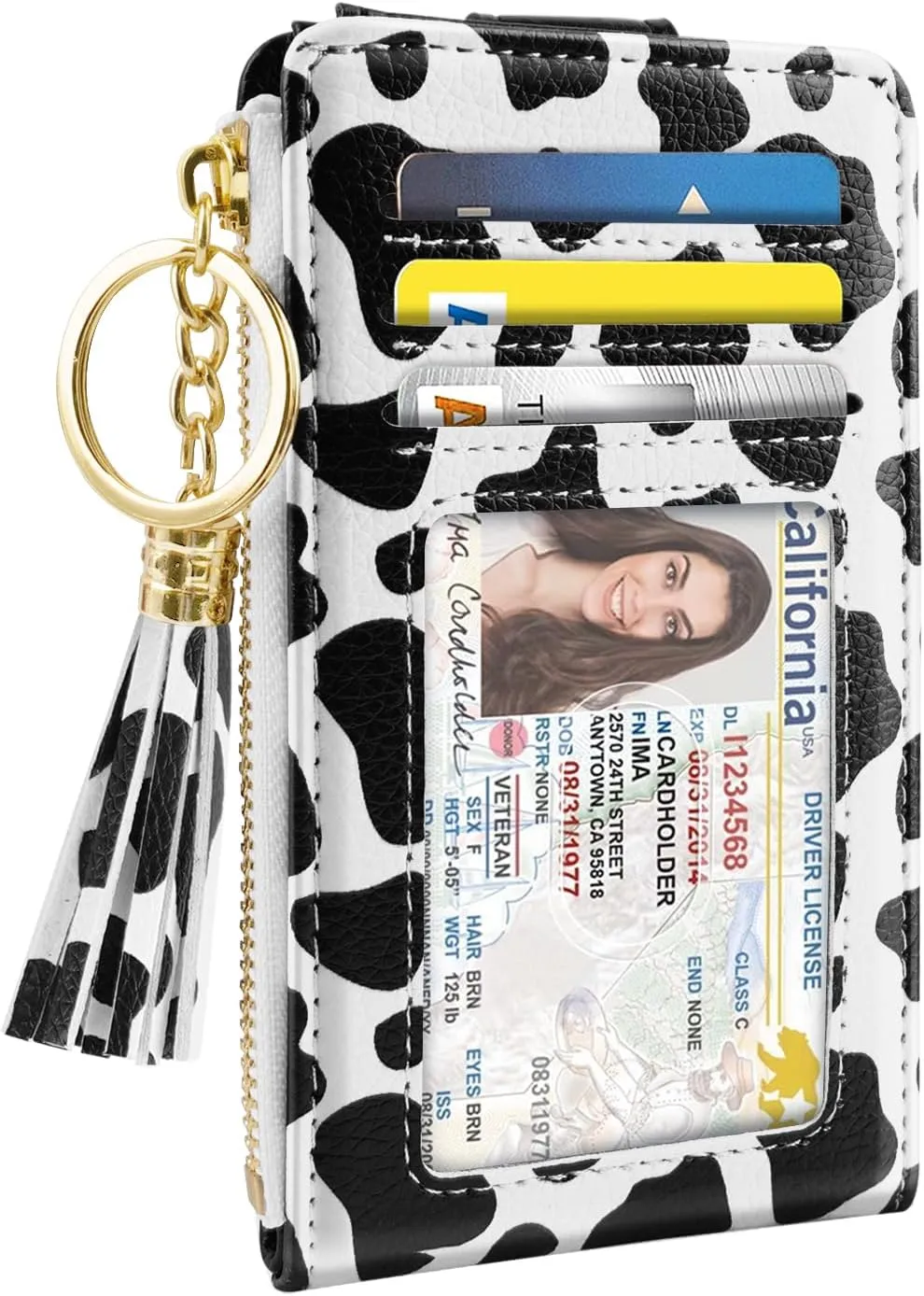 Slim Card Holder Wallet for Women RFID Blocking Leather Multi Card Bifold Wallet with Tassel Zipper Coin Pocket,Cow
