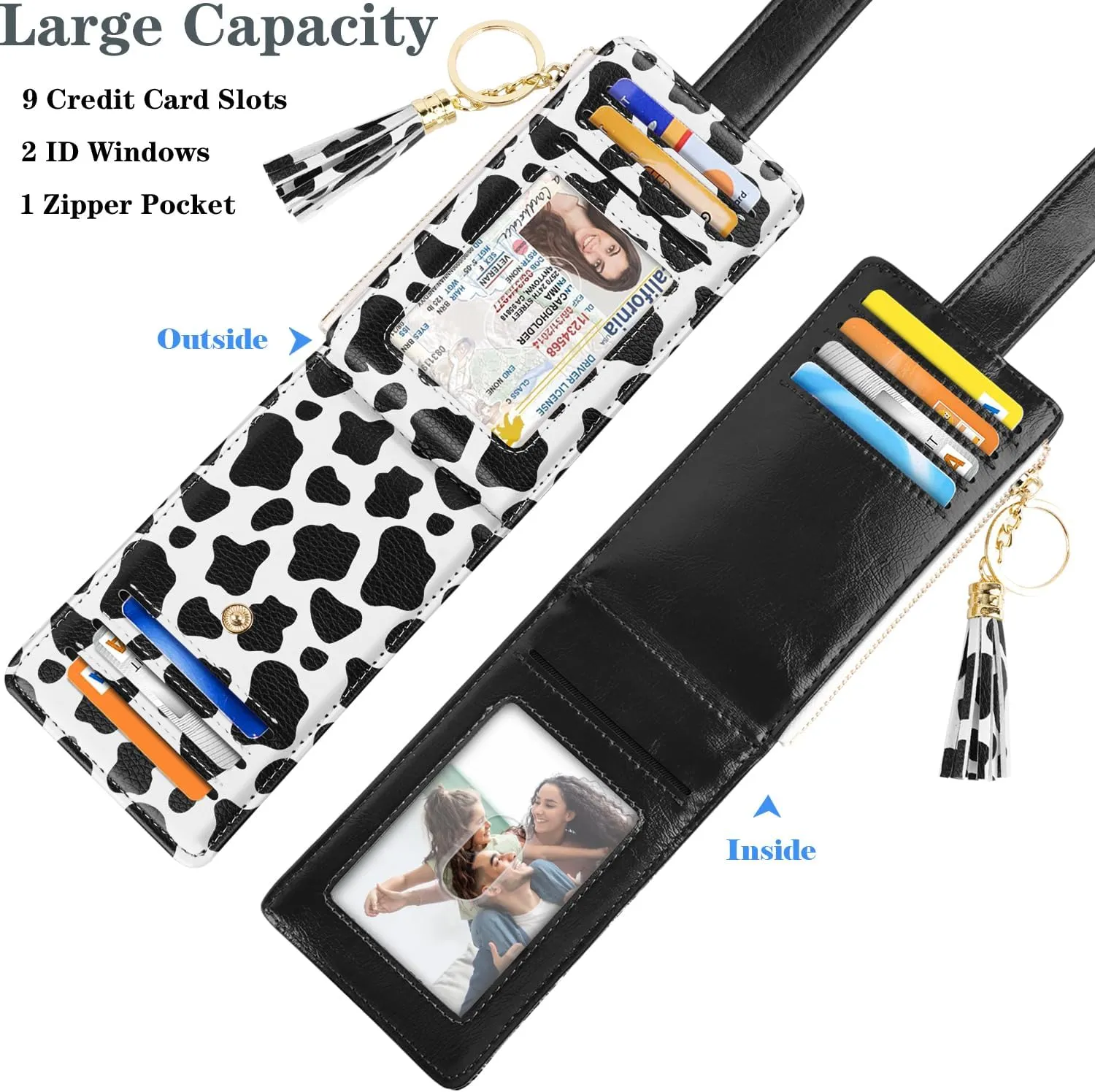 Slim Card Holder Wallet for Women RFID Blocking Leather Multi Card Bifold Wallet with Tassel Zipper Coin Pocket,Cow