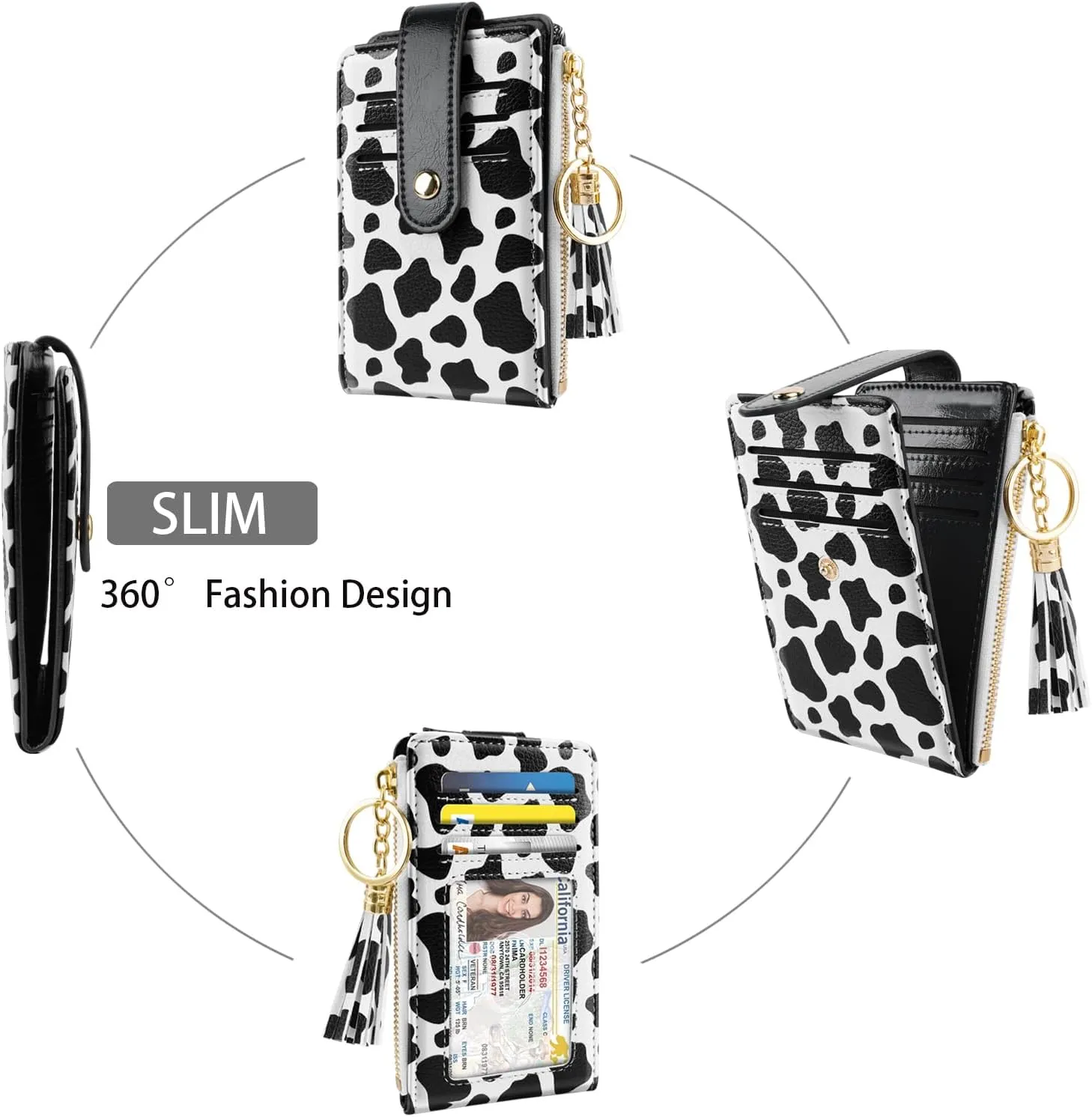 Slim Card Holder Wallet for Women RFID Blocking Leather Multi Card Bifold Wallet with Tassel Zipper Coin Pocket,Cow