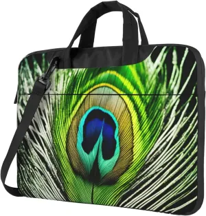 Slim Laptop Shoulder Bag Briefcase Notebook Handbag Computer Carrying Case Green Peacock Feather Print 15.6in