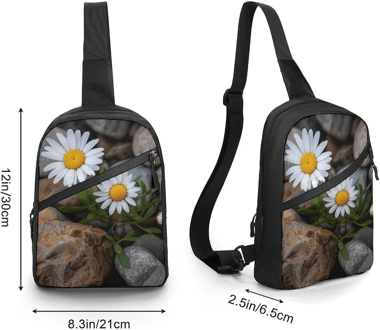 Sling Backpack Crossbody for Man Woman Daisies And Rocks Cross Body Adjustable Chest Bag