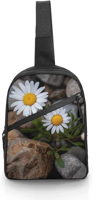 Sling Backpack Crossbody for Man Woman Daisies And Rocks Cross Body Adjustable Chest Bag