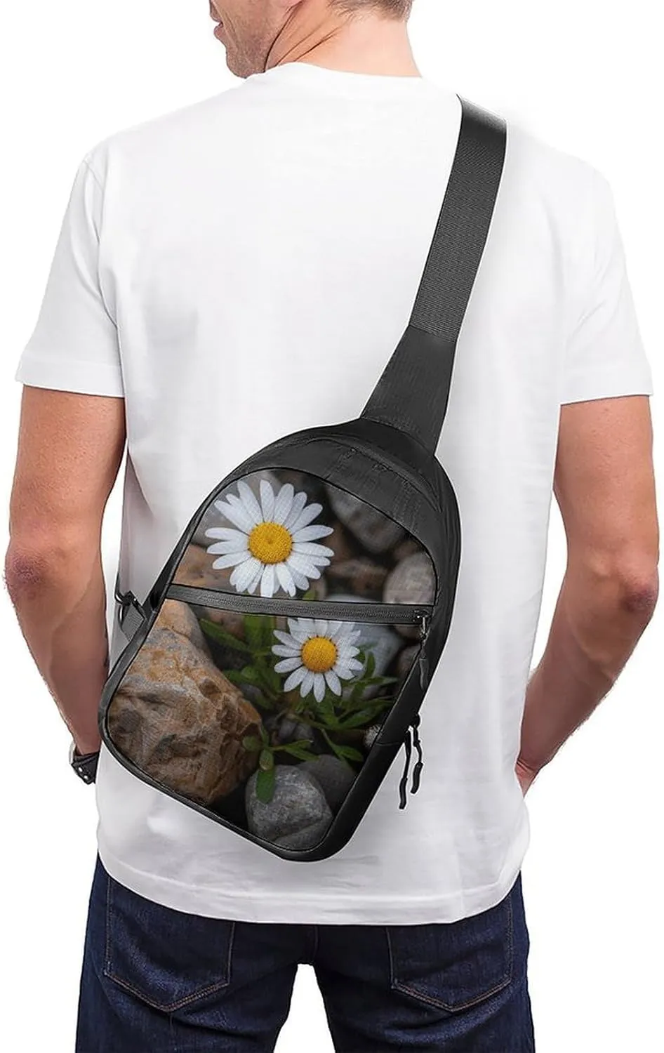 Sling Backpack Crossbody for Man Woman Daisies And Rocks Cross Body Adjustable Chest Bag