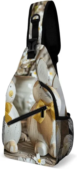 Sling Backpack Crossbody for Man Woman Two Rabbit Statues Cross Body Adjustable Chest Bag