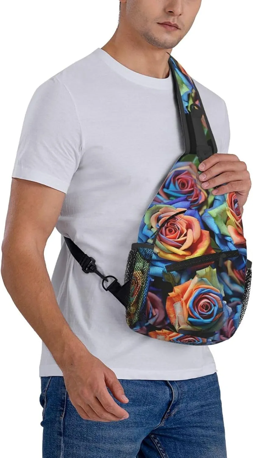 Sling Bag for Women Men Crossbody Bag Sling Backpack Orange folk pattern Cross Body Bag Adjustable Chest Bag