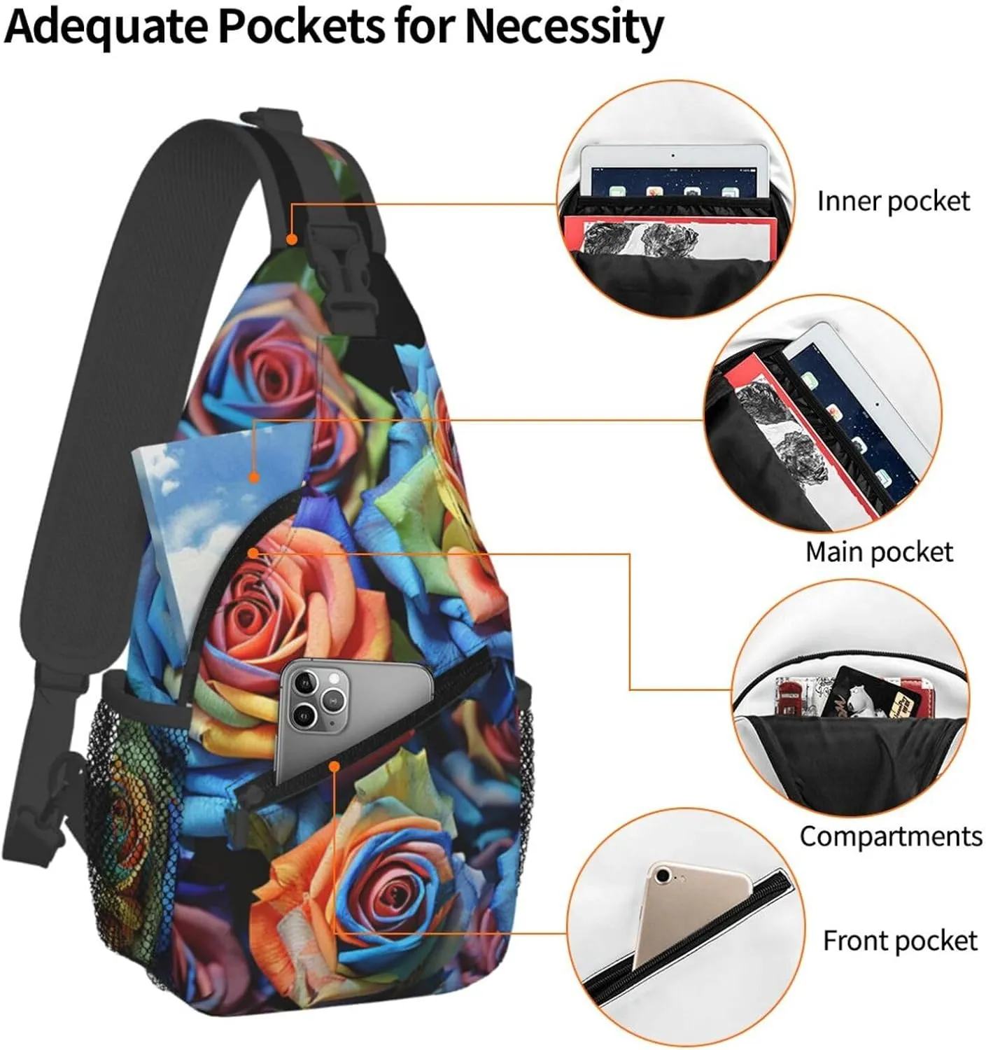 Sling Bag for Women Men Crossbody Bag Sling Backpack Orange folk pattern Cross Body Bag Adjustable Chest Bag