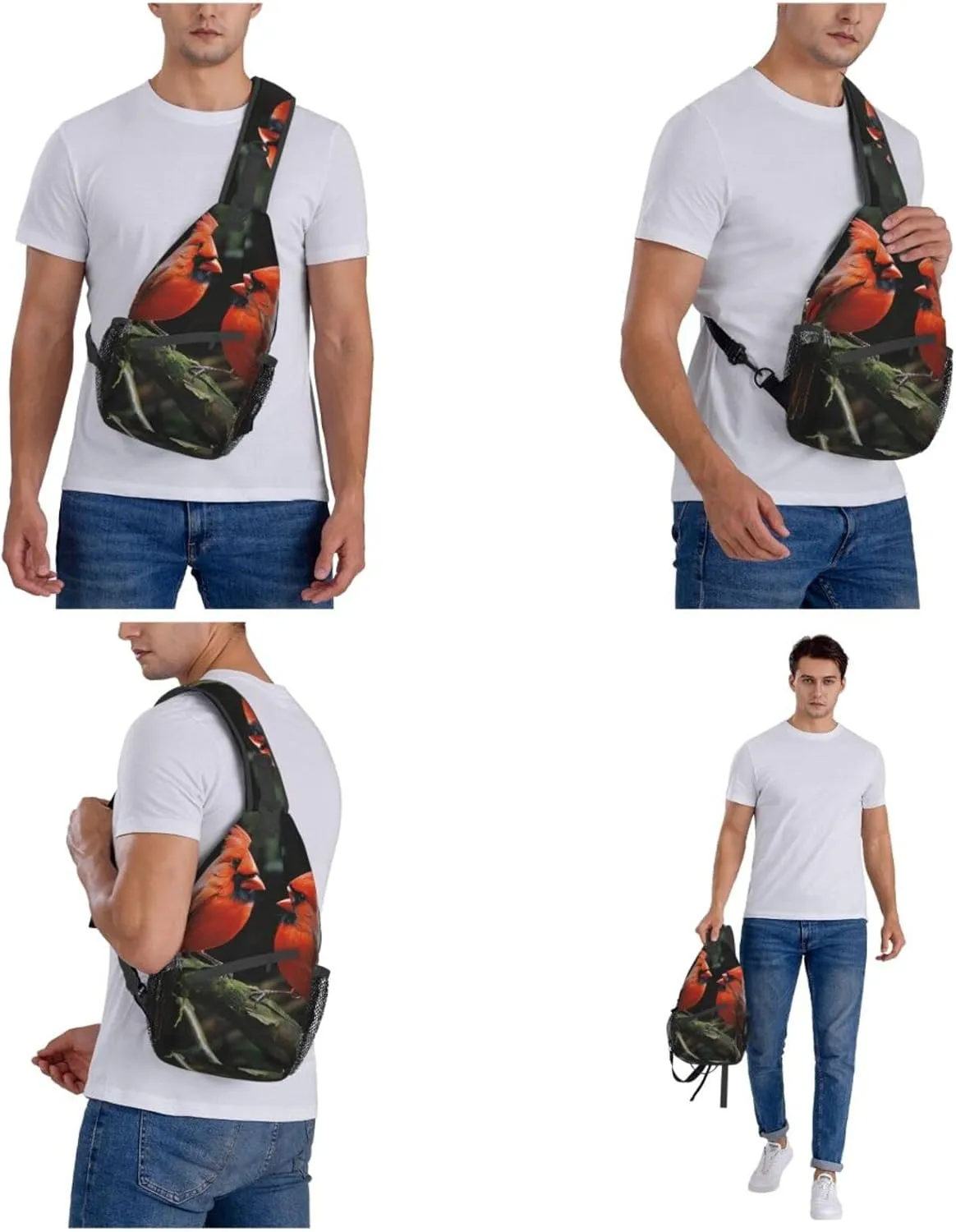 Sling Bag for Women Men Crossbody Bag Small Sling Backpack Cardinals Birds Fauna Wild Chest Bag Hiking Daypack