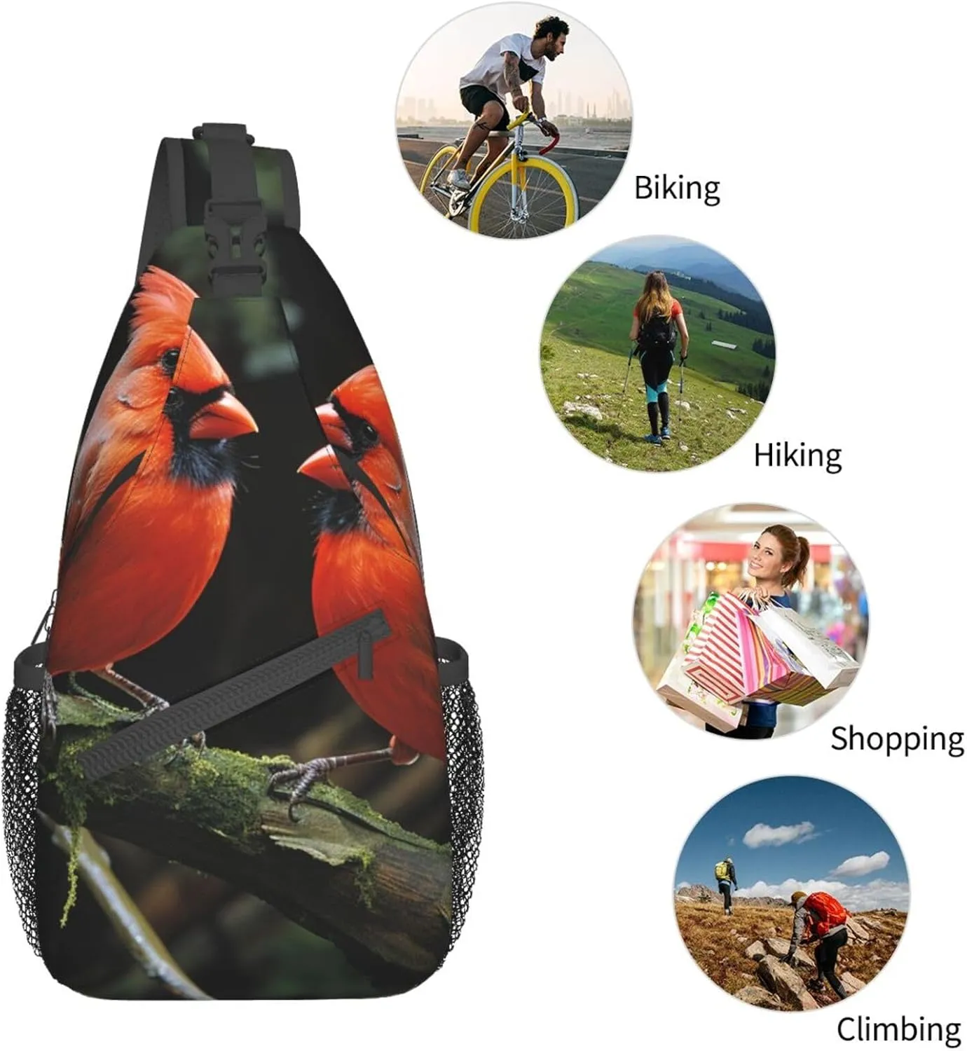 Sling Bag for Women Men Crossbody Bag Small Sling Backpack Cardinals Birds Fauna Wild Chest Bag Hiking Daypack