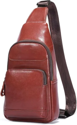 Sling Bag Small Purse Leather for Women Men Crossbody Bag Chest Bags Shoulder Backpack Cross Body Water Resistant(097-Brown)