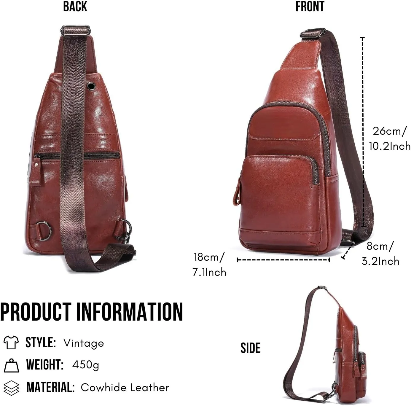 Sling Bag Small Purse Leather for Women Men Crossbody Bag Chest Bags Shoulder Backpack Cross Body Water Resistant(097-Brown)