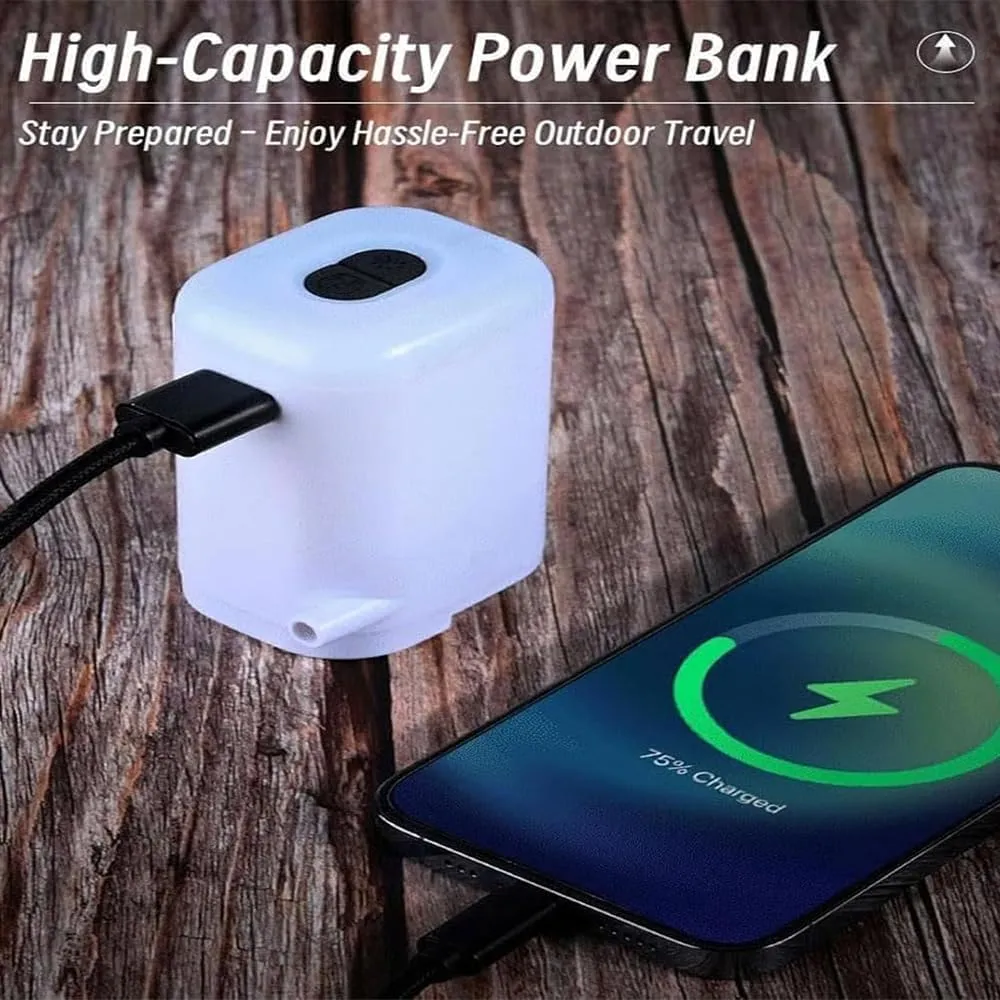 Slowowing Mini Air Pump, Slowowing Portable Mini Portable Air Pump with Light, 4 in 1 for Air Mattress, Outdoor Lighting Camping Tent Light, with 1200/2400mah Battery