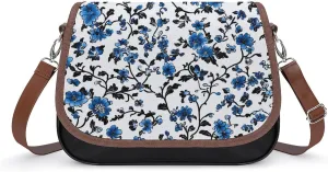 Small Blue Flowers Pattern Crossbody Bags for Women Shoulder Bag Flap Handbags Leather Cross Body Purse