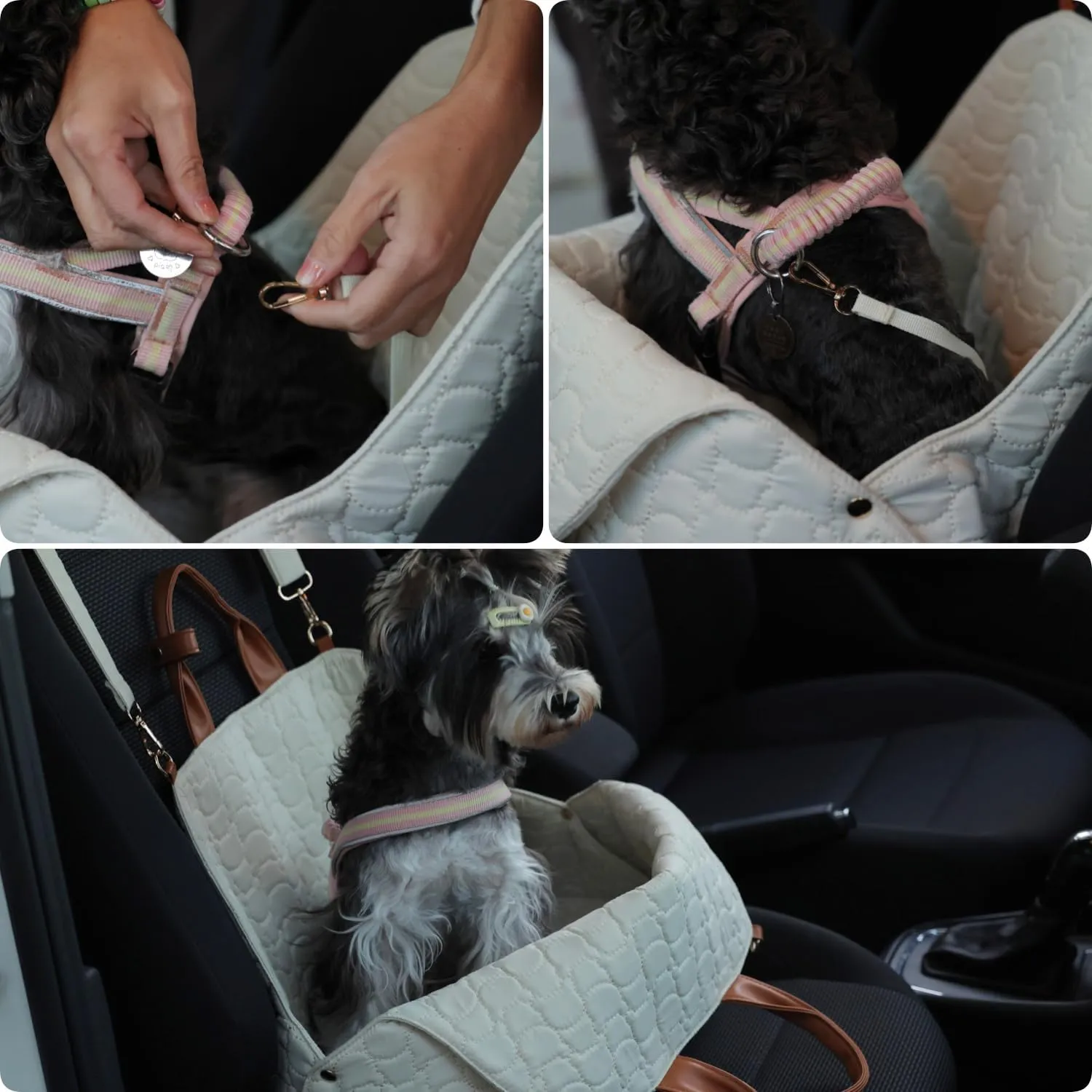 Small Dog Bag Woman Totes Style,Dual USE,Car Safety Seat for Pets,Puppy Kennel Purse,Soft Cat Carrier,Soft Cushion,Trained Gentle Pets Tote Outdoor (Grey)