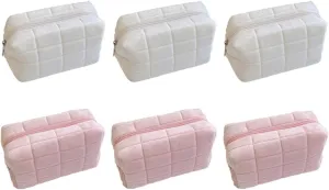 small makeup bag cosmetic bag skin care bag cute accessories y2k accessories makeup bag cute makeup bags checkered makeup bag (3pcs white 3pcs pink)