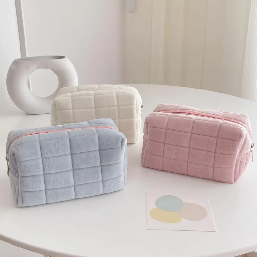 small makeup bag cosmetic bag skin care bag cute accessories y2k accessories makeup bag cute makeup bags checkered makeup bag (3pcs white 3pcs pink)