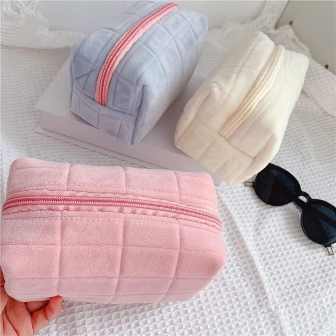 small makeup bag cosmetic bag skin care bag cute accessories y2k accessories makeup bag cute makeup bags checkered makeup bag (3pcs white 3pcs pink)