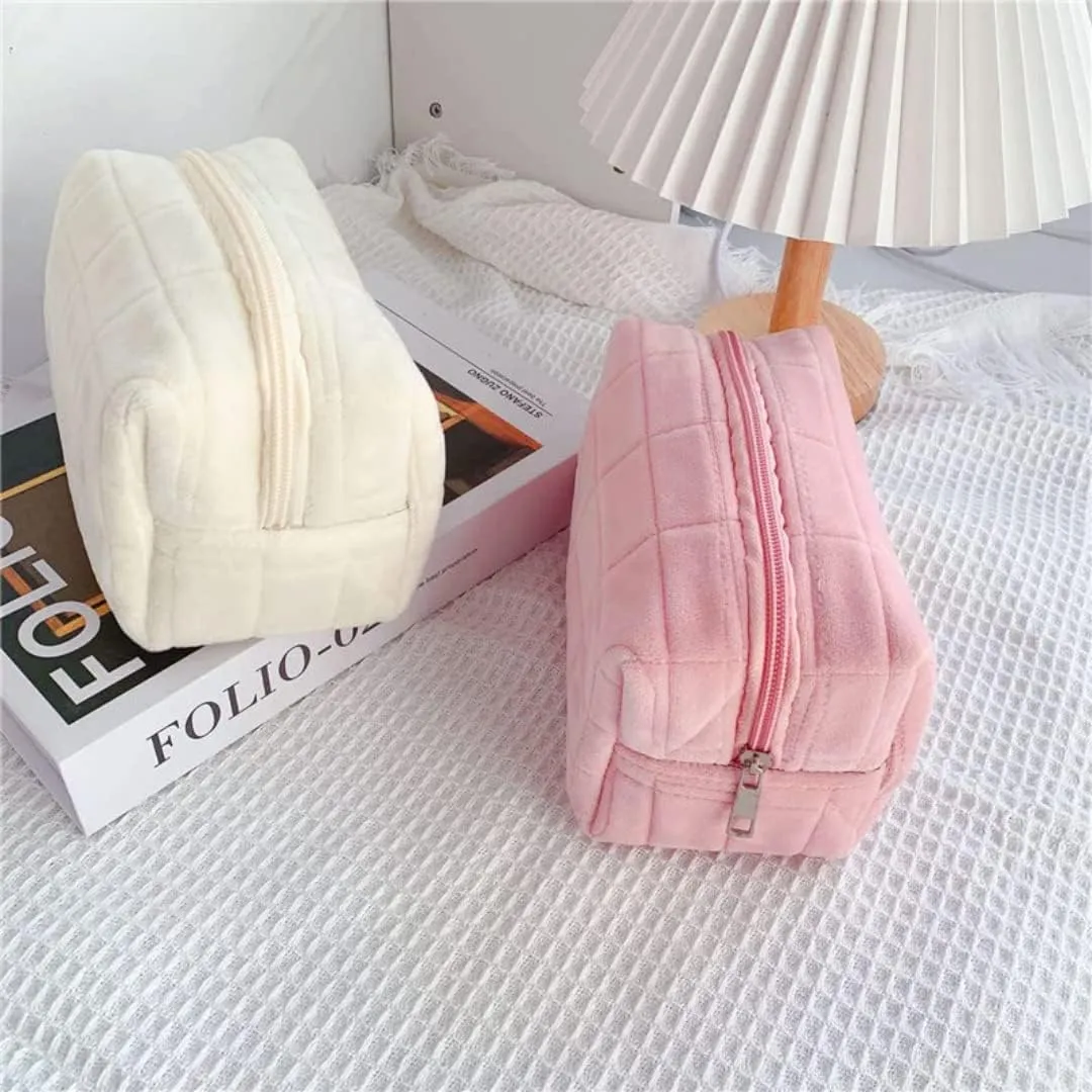 small makeup bag cosmetic bag skin care bag cute accessories y2k accessories makeup bag cute makeup bags checkered makeup bag (3pcs white 3pcs pink)
