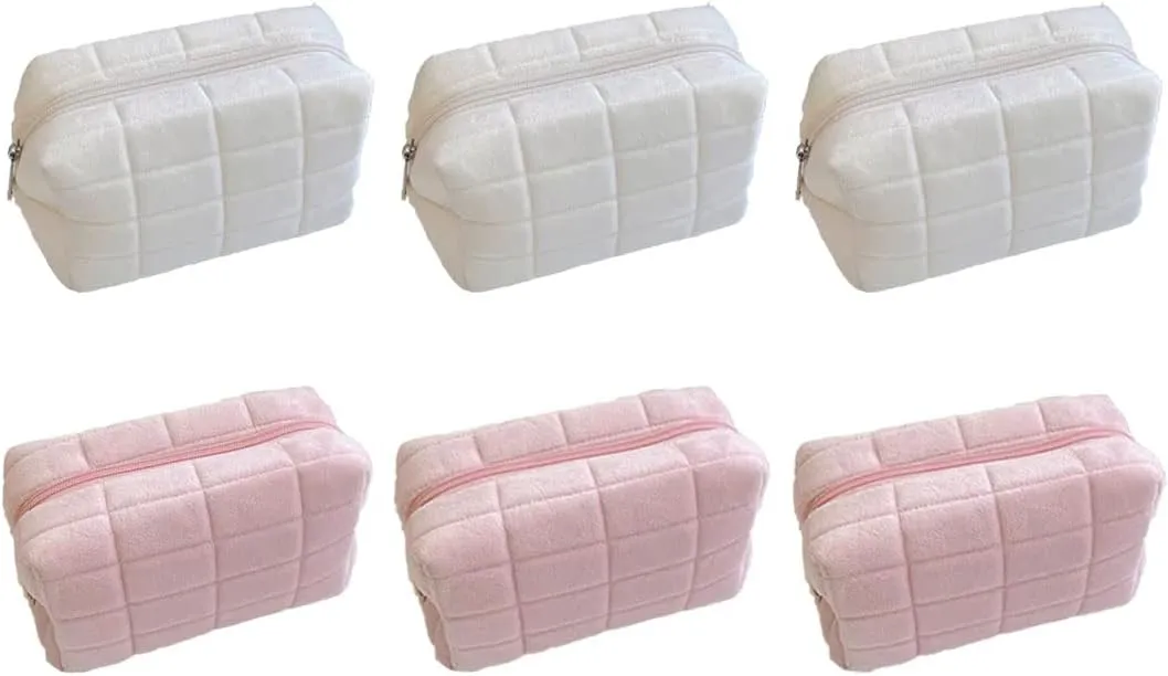 small makeup bag cosmetic bag skin care bag cute accessories y2k accessories makeup bag cute makeup bags checkered makeup bag (3pcs white 3pcs pink)