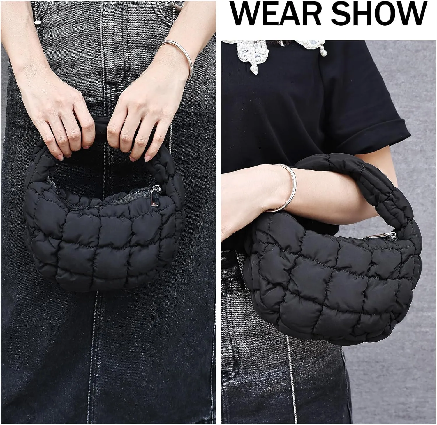 Small Puffer Tote Bag for Women Lightweight Puffy Handbag Mini Quilted Puff Nylon Bag Cute Puffer Purses for Women