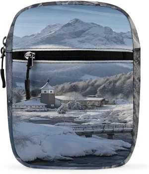 Small Satchel,Winter Landscape in The Bavarian Alps Print Small Shoulder Bag,small Messenger Satchel Bags,mini Bag with Adjustable Strap