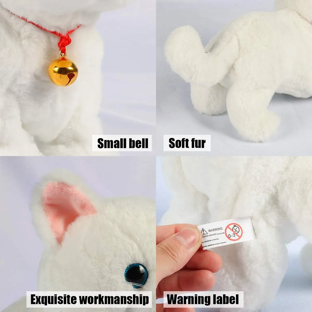 Smalody Interactive Plush Toys, Novelty Sound Control Electronic Cat Electronic Pets Robot Cat Gift for Children (White)