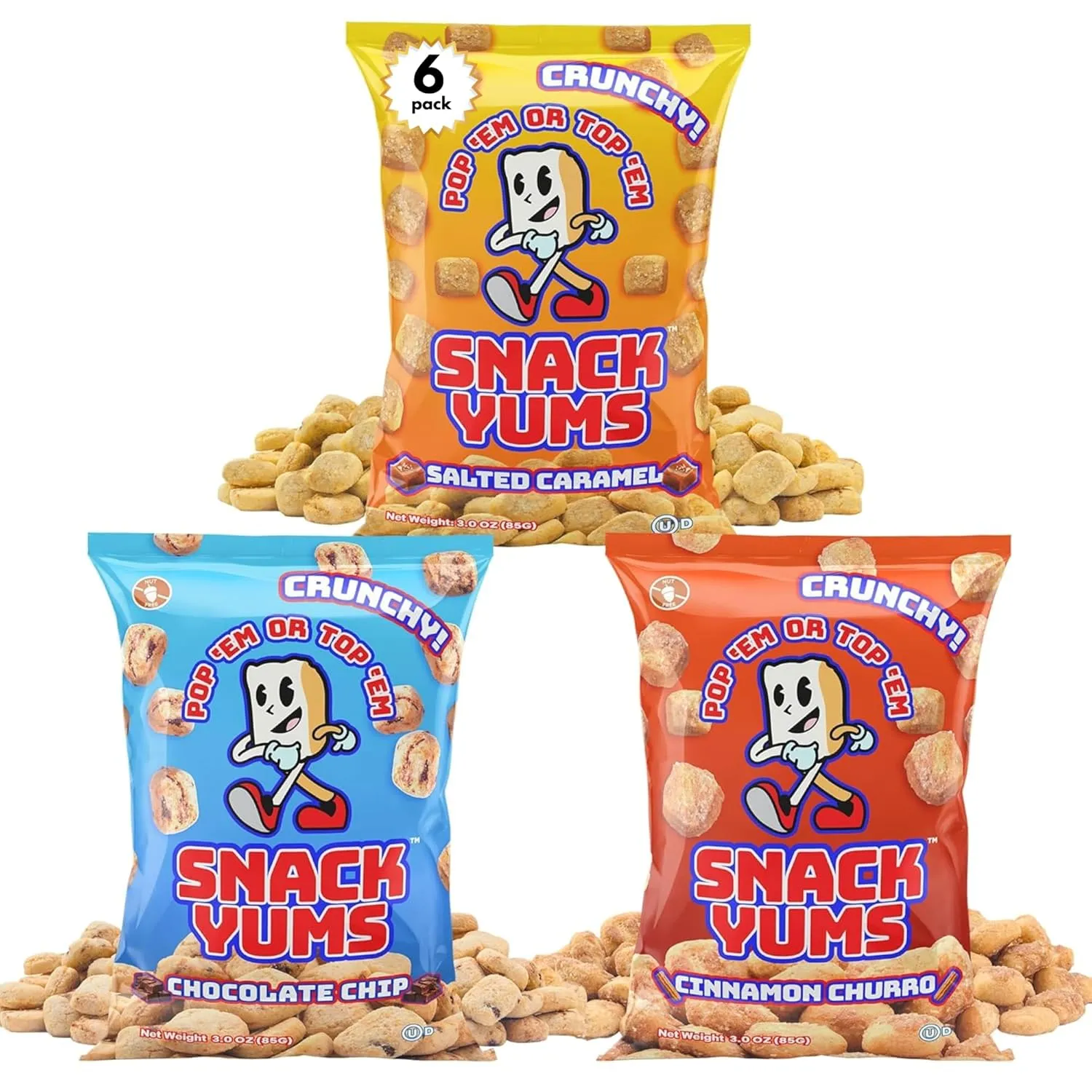 Snack Yums Bite Size Mini Cookies Variety Pack - Delicious Plant-Based Snack - Perfect Yogurt & Ice Cream Toppers - Vegan, Nut-Free, Egg-Free, Kosher - (3 Ounce (Pack of 6)