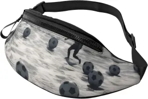 Soccer Sea Printed Bumbag Waist Bag for Men Women Adjustable Belt Fanny Pack with Headphone Hole for Travel,Hiking,Sport,Cycling, Black, One Size, Hiking Backpack
