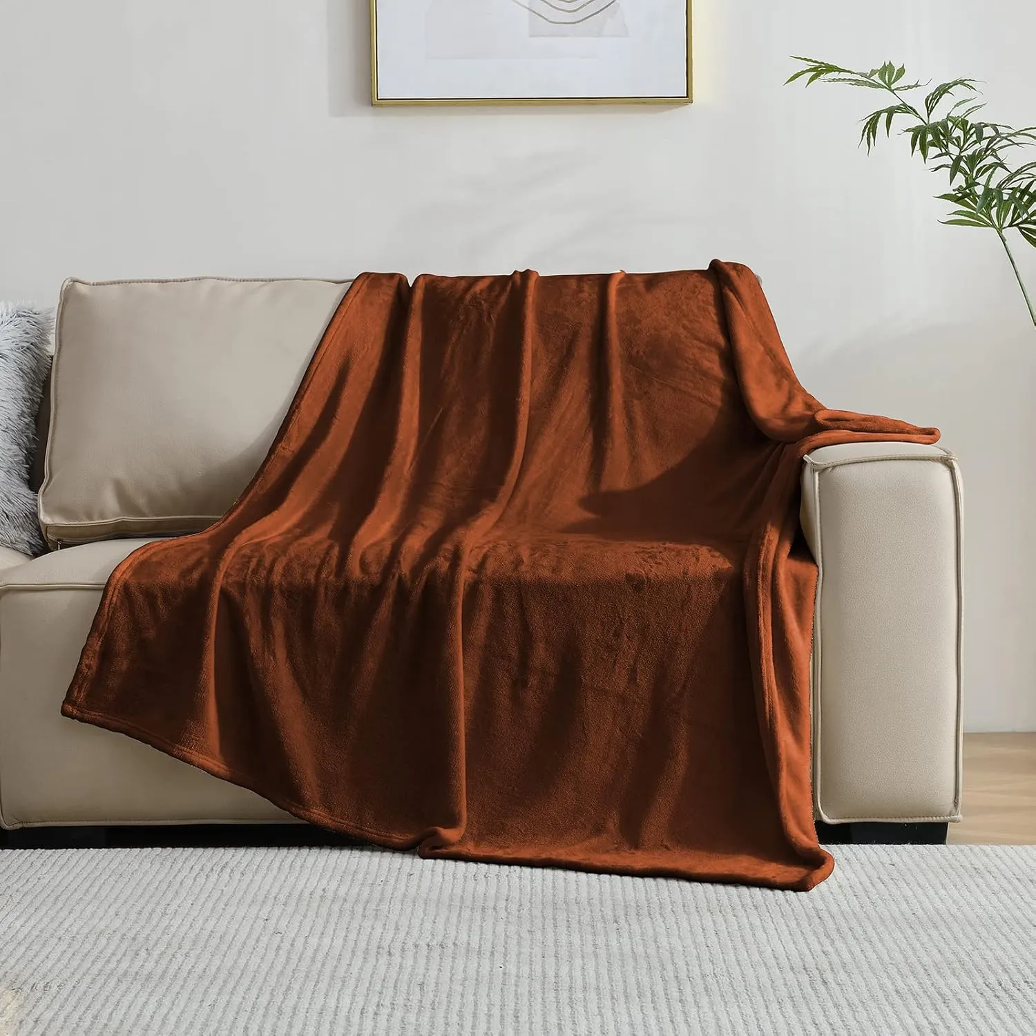 SOCHOW Flannel Fleece Blanket Queen Size, All Season Lightweight Super Soft Cozy Blanket for Bed or Couch, Caramel(90inch X90'')