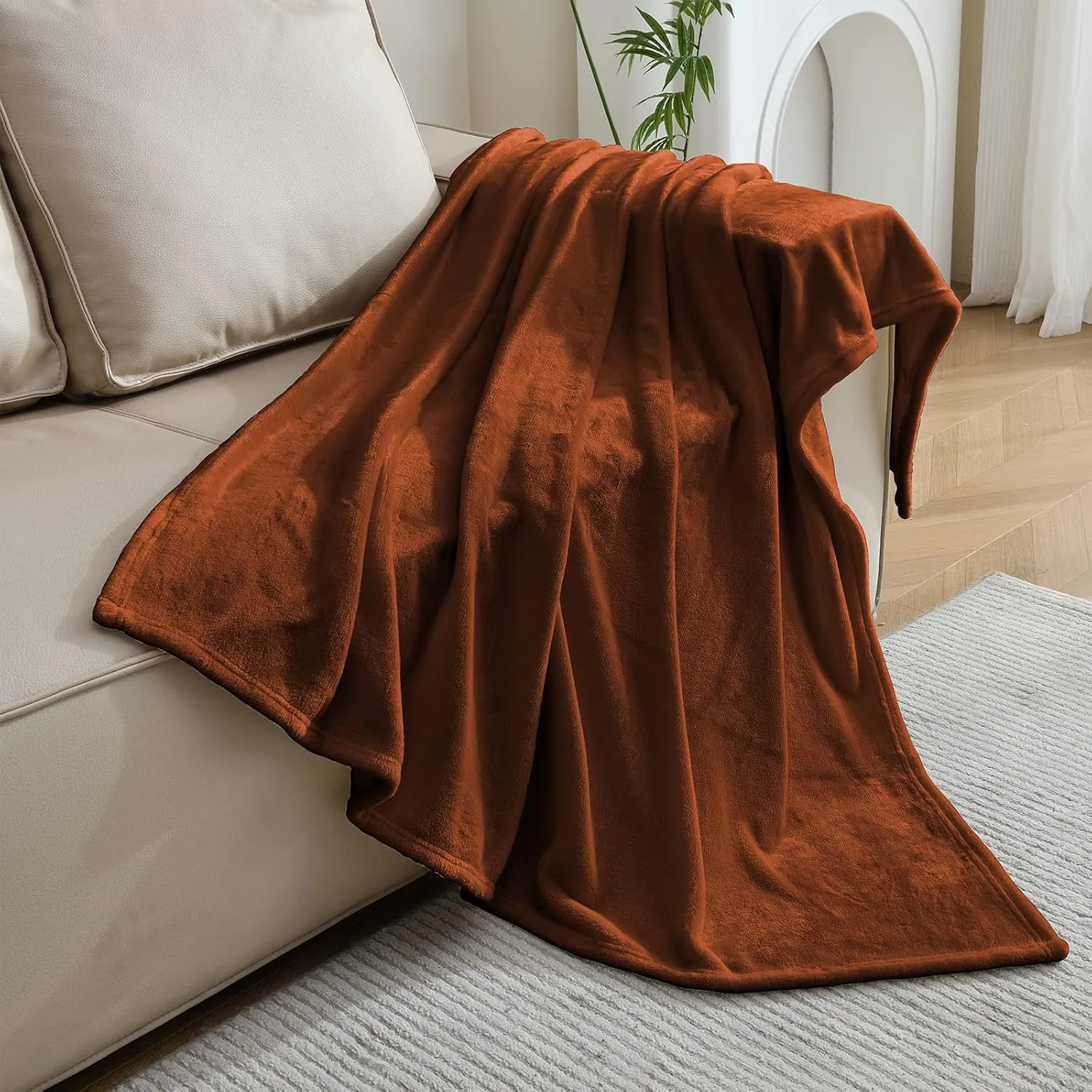 SOCHOW Flannel Fleece Blanket Queen Size, All Season Lightweight Super Soft Cozy Blanket for Bed or Couch, Caramel(90inch X90'')