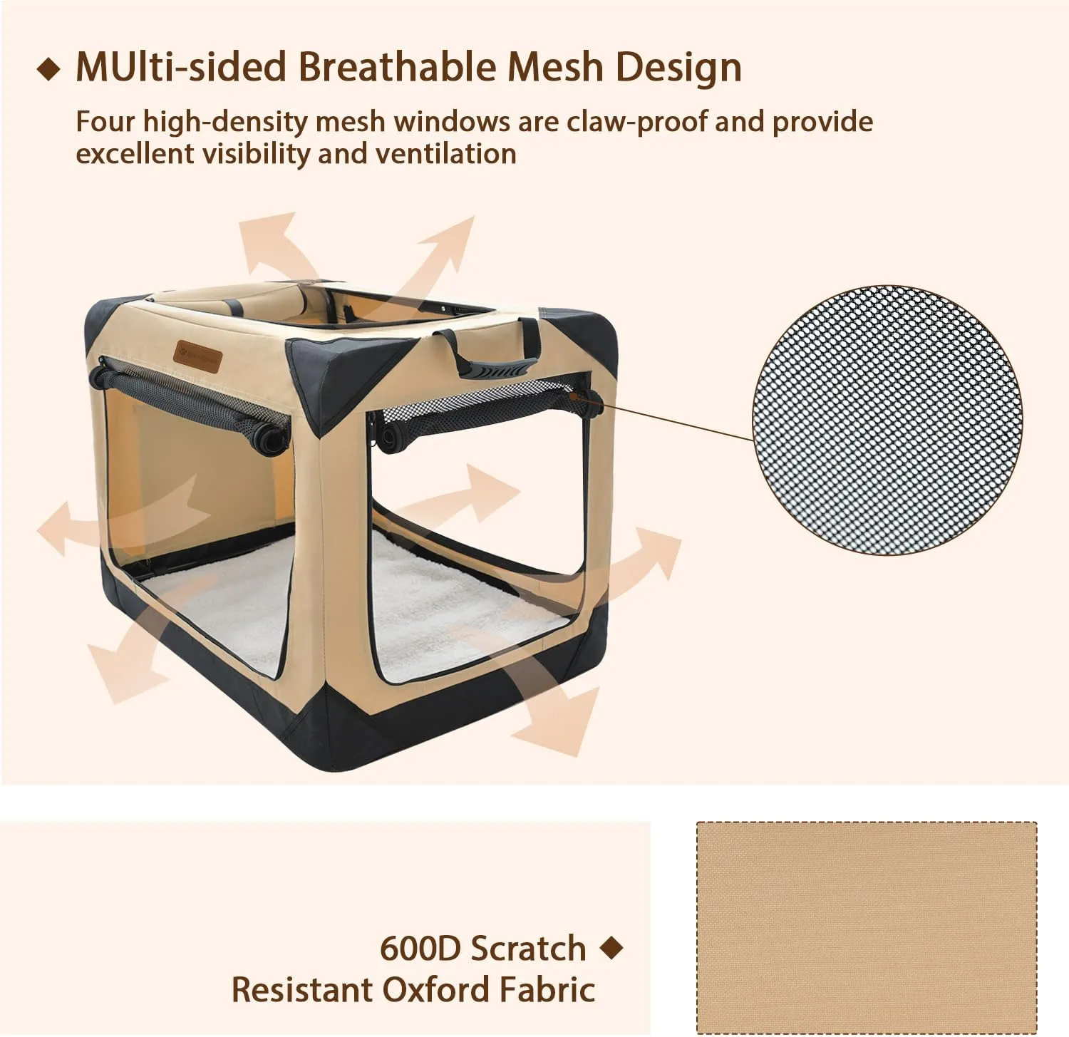 Soft Dog Crate for Small Dogs, 4-Door Foldable Collapsible Dog Crate with Soft Sides, Indoor & Outdoor Travel Dog Kennel