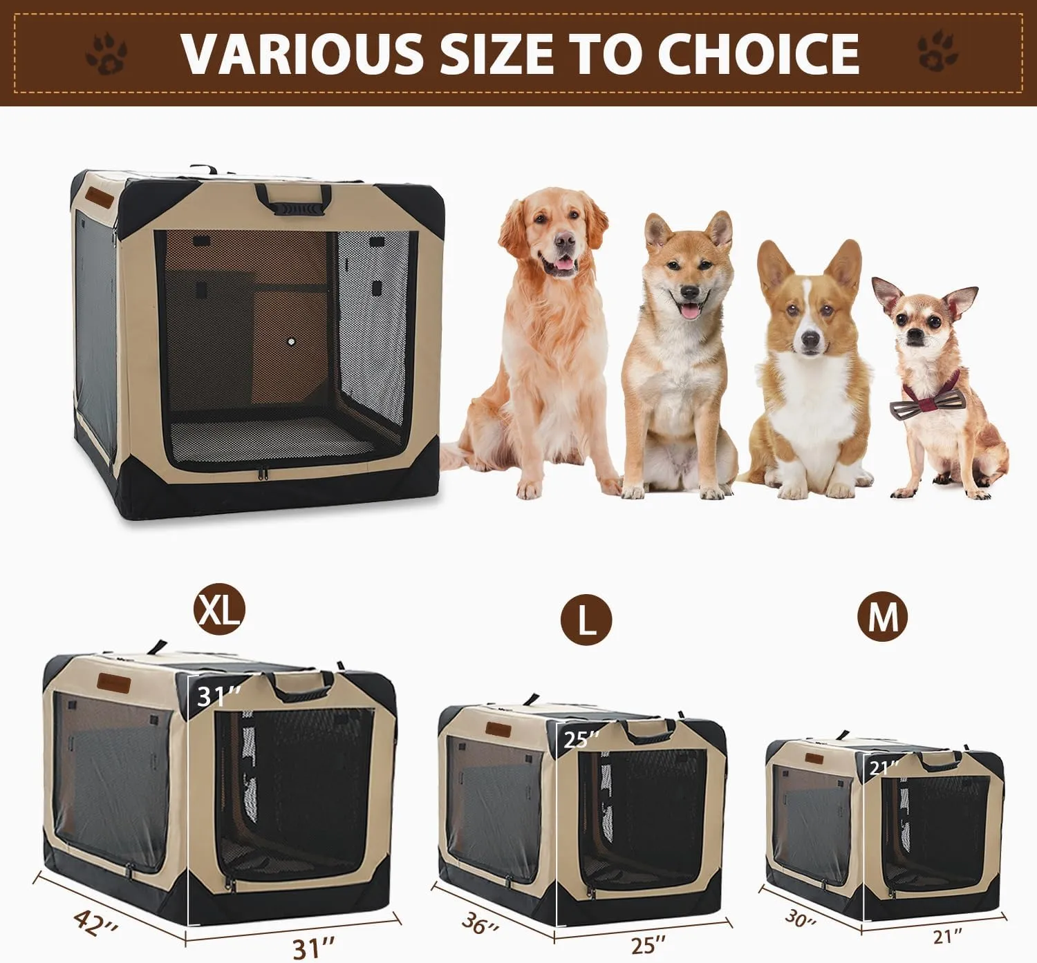 Soft Dog Crate for Small Dogs, 4-Door Foldable Collapsible Dog Crate with Soft Sides, Indoor & Outdoor Travel Dog Kennel