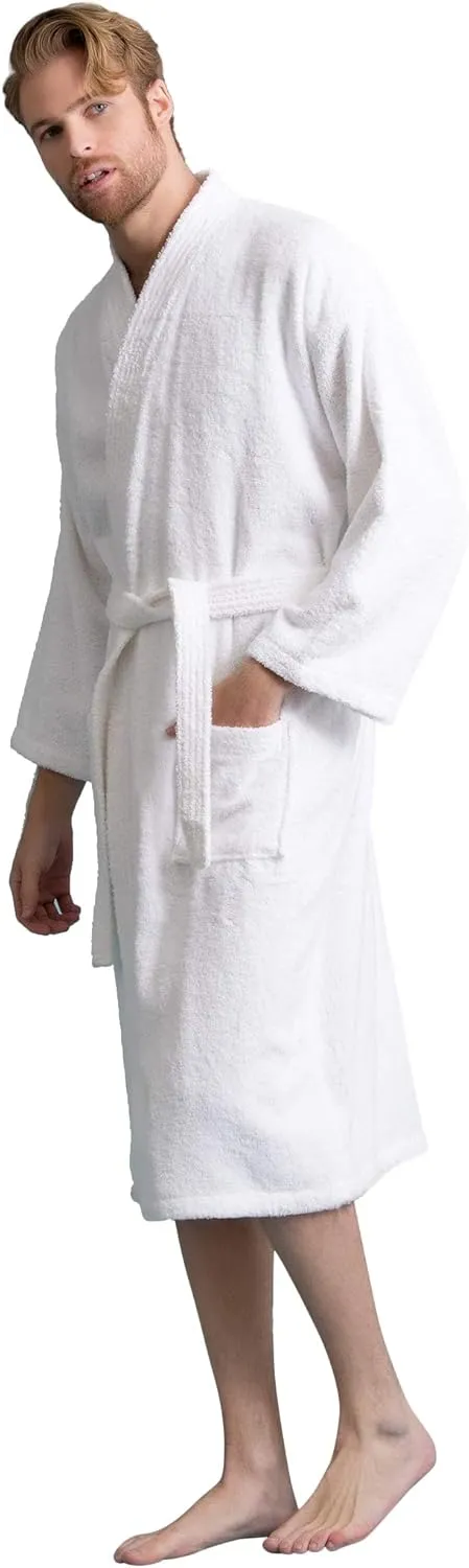 Soft Touch Linen Men's Robe, Turkish Terry Bathrobe, 100% Cotton Kimono Spa Bathrobe
