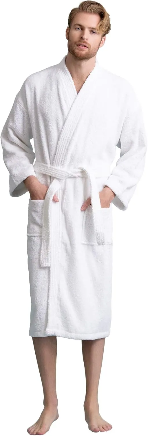 Soft Touch Linen Men's Robe, Turkish Terry Bathrobe, 100% Cotton Kimono Spa Bathrobe