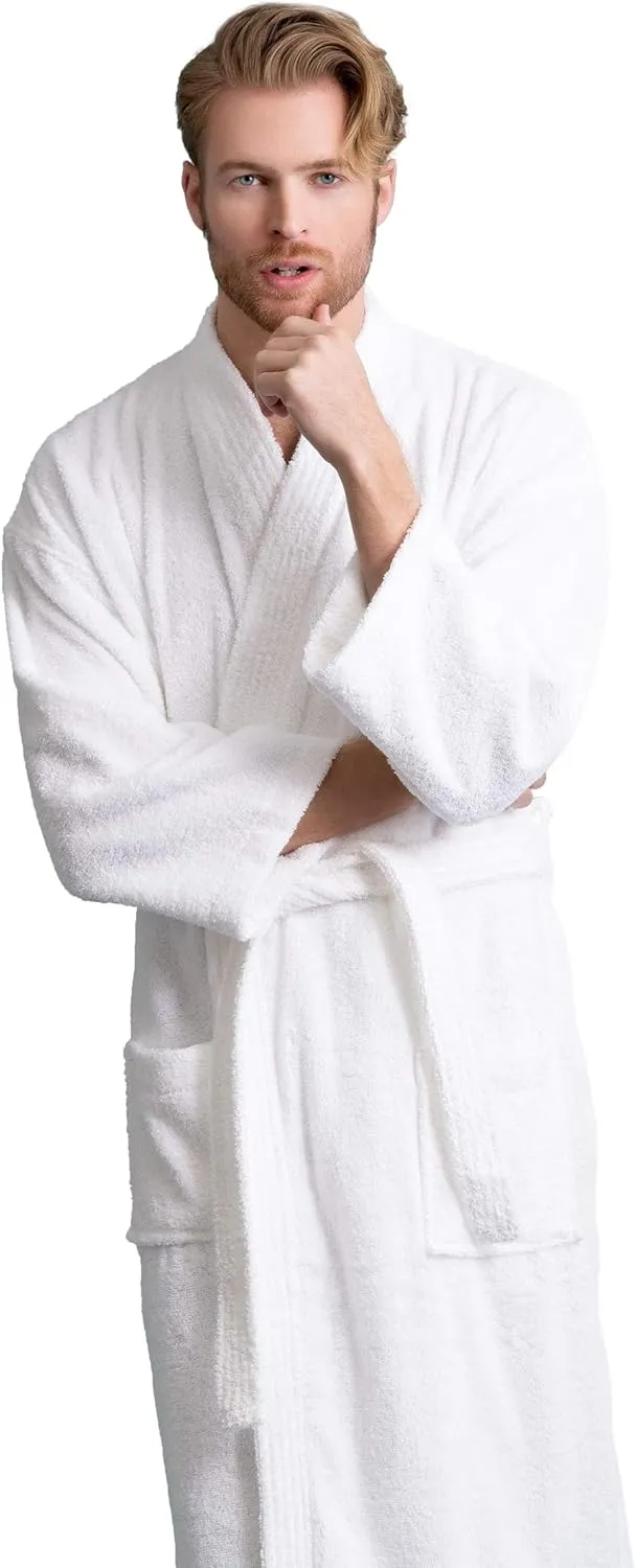 Soft Touch Linen Men's Robe, Turkish Terry Bathrobe, 100% Cotton Kimono Spa Bathrobe